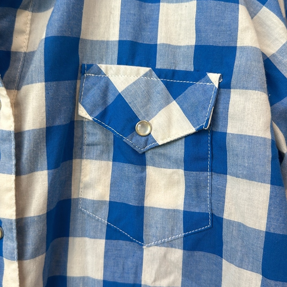 Wrangler Pearl Snap Royal Blue Buffalo Check Western button down Shirt M - Picture 4 of 8